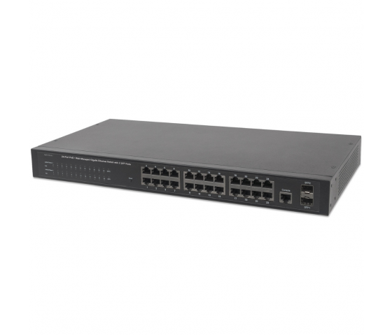 24-Port Gigabit Ethernet Web-Managed PoE+ Switch with 2 SFP ports - 370W PoE, Rackmount