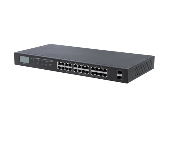 24-Port Gigabit Ethernet PoE+ Switch mit LCD - 370W PoE, Rackmount