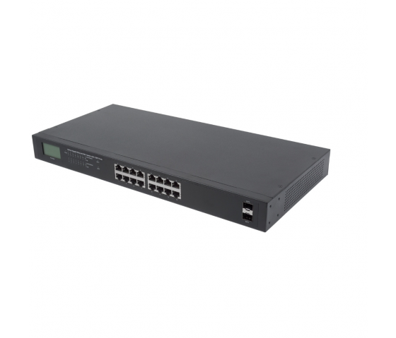 Switch PoE+ Gigabit Ethernet a 16 porte con LCD - 370W PoE, montaggio a rack