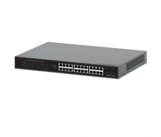 24-Port Gigabit Ethernet PoE+ Switch with 2 SFP ports - 370W PoE, Rackmount