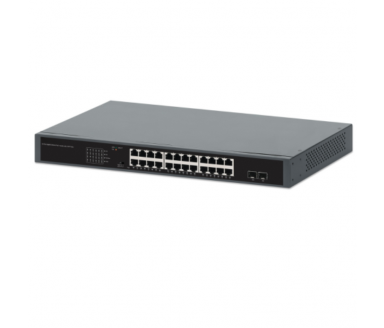 24 portars Gigabit Ethernet PoE+-switch med 2 SFP-portar - 370 W PoE, självläkande nätverk, rackmonterad