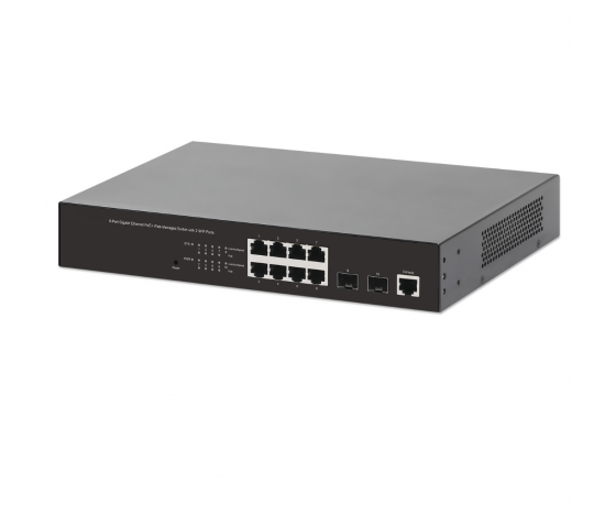 8-Port Gigabit Ethernet Web-Managed PoE+ Switch mit 2 SFP-Ports - 140W PoE, Rackmount