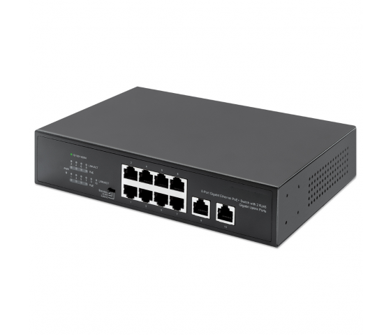 8-Port Gigabit Ethernet PoE+ Switch with 2 Uplink Ports - 120W PoE, Desktop