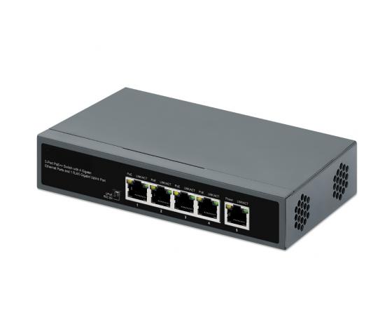 5-Port PoE++ Switch with Gigabit Ethernet and Uplink functionality - desktop/wall mount