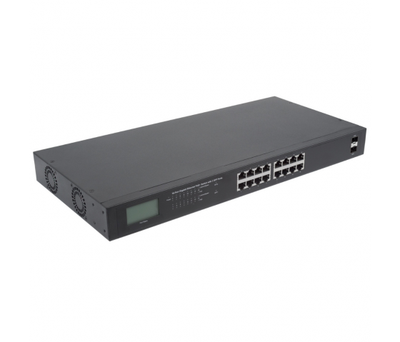 Switch PoE+ Gigabit Ethernet a 16 porte con LCD - 370W PoE, montaggio a rack