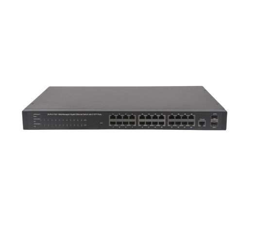 24-Port Gigabit Ethernet Web-Managed PoE+ Switch with 2 SFP ports - 370W PoE, Rackmount