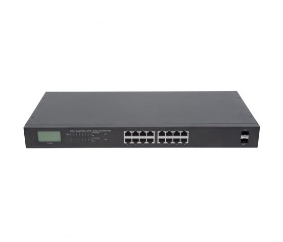 Switch PoE+ Gigabit Ethernet a 16 porte con LCD - 370W PoE, montaggio a rack