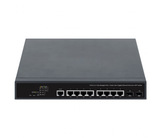 10-Port L2+ Managed PoE++ Switch - 242W PoE, 2 SFP Open Slots, Rackmount