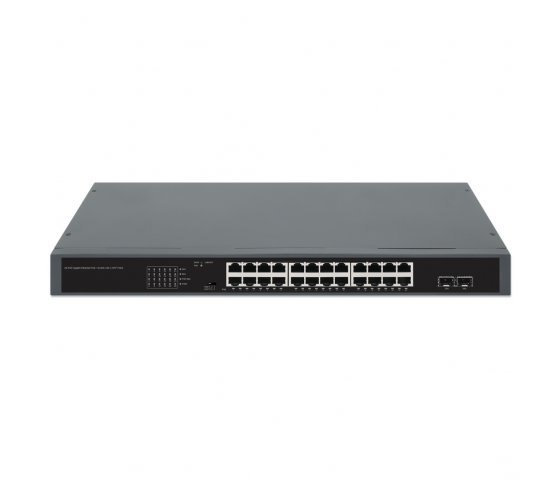 24 portars Gigabit Ethernet PoE+-switch med 2 SFP-portar - 370 W PoE, självläkande nätverk, rackmonterad