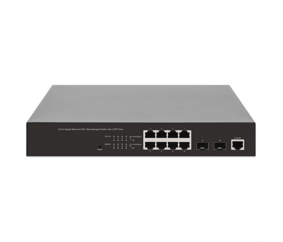 8-Port Gigabit Ethernet Web-Managed PoE+ Switch mit 2 SFP-Ports - 140W PoE, Rackmount