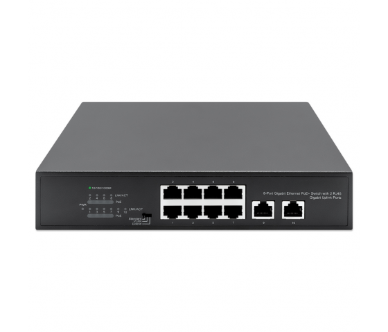 8-Port Gigabit Ethernet PoE+ Switch with 2 Uplink Ports - 120W PoE, Desktop