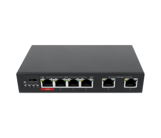 6-Port Fast Ethernet Switch with 4 PoE ports - 65W PoE, VLAN, Desktop