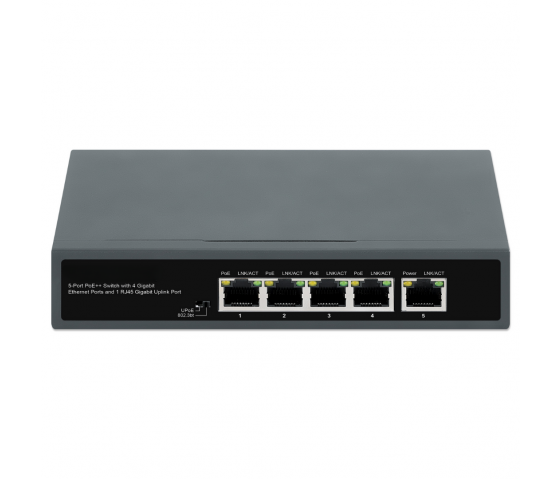 5-Port PoE++ Switch with Gigabit Ethernet and Uplink functionality - desktop/wall mount