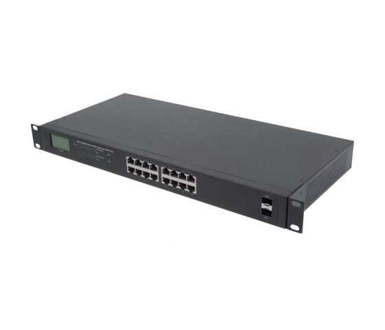 Switch PoE+ Gigabit Ethernet a 16 porte con LCD - 370W PoE, montaggio a rack