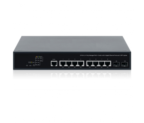 10-Port L2+ Managed PoE++ Switch - 242W PoE, 2 SFP Open Slots, Rackmount