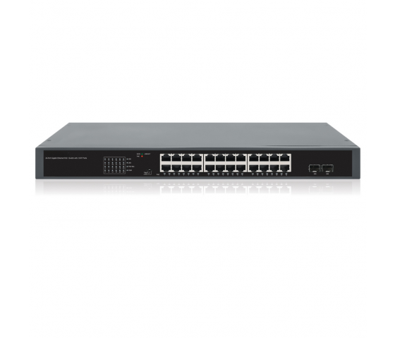 24 portars Gigabit Ethernet PoE+-switch med 2 SFP-portar - 370 W PoE, självläkande nätverk, rackmonterad