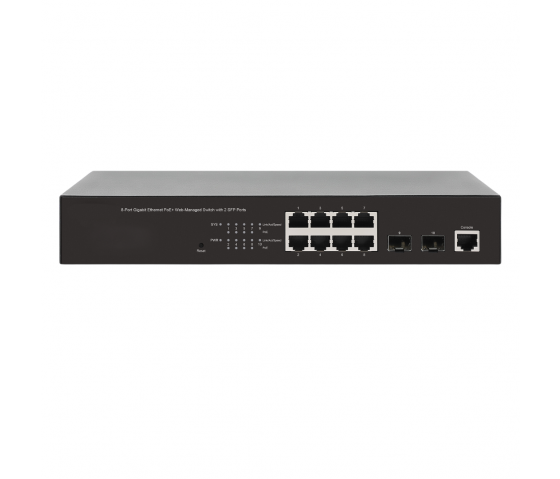 8-Port Gigabit Ethernet Web-Managed PoE+ Switch mit 2 SFP-Ports - 140W PoE, Rackmount