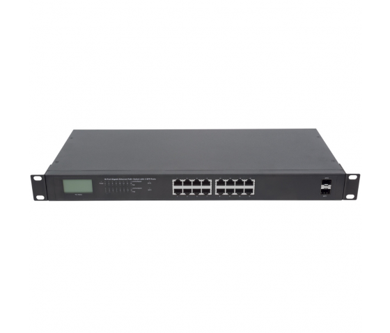 Switch PoE+ Gigabit Ethernet a 16 porte con LCD - 370W PoE, montaggio a rack