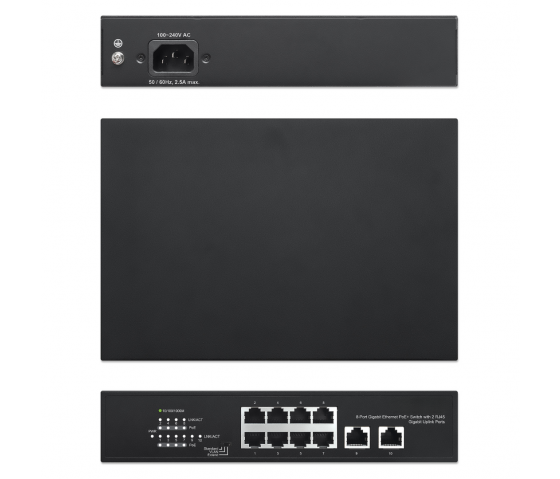 8-Port Gigabit Ethernet PoE+ Switch with 2 Uplink Ports - 120W PoE, Desktop