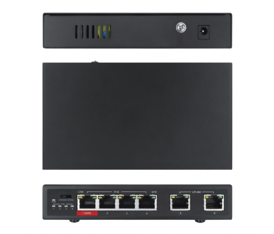 6-Port Fast Ethernet Switch with 4 PoE ports - 65W PoE, VLAN, Desktop