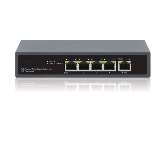 PoE-Powered 5-Port Gigabit Switch with PoE Passthrough - 65W PoE, Desktop/Wall-mount