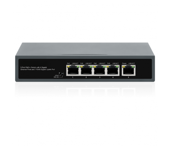 5-Port PoE++ Switch with Gigabit Ethernet and Uplink functionality - desktop/wall mount