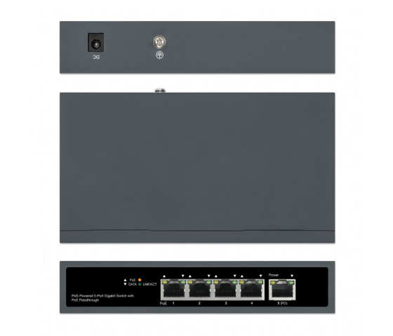 PoE-Powered 5-Port Gigabit Switch with PoE Passthrough - 65W PoE, Desktop/Wall-mount