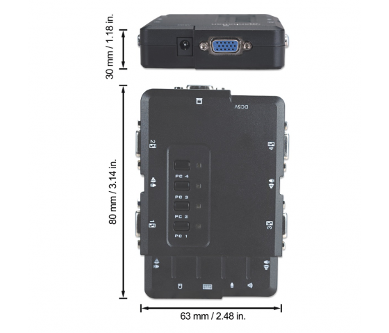 Conmutador KVM compacto de 4 puertos con funciones de audio y micrófono