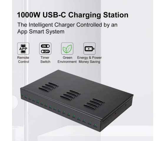 16 Port USB-C 1000W Lade-Hub - schwarz