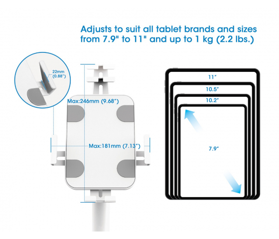 Supporto da pavimento antifurto universale per tablet da 7,9