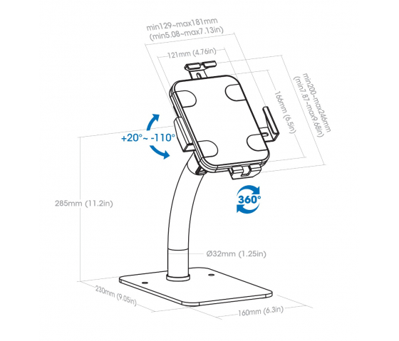 MH Tablet desk stand for Tablets between 7.9 and 11 inches - white