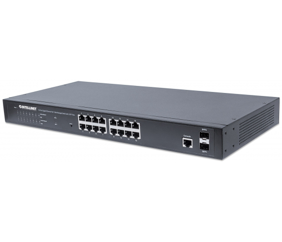 Conmutador Gigabit Ethernet PoE+ de 16 puertos gestionado por Web con 2 puertos SFP