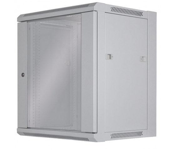 19 inch wall server cabinet MHT116 with glass door - 12U height - 450 mm deep - flatpack - gray