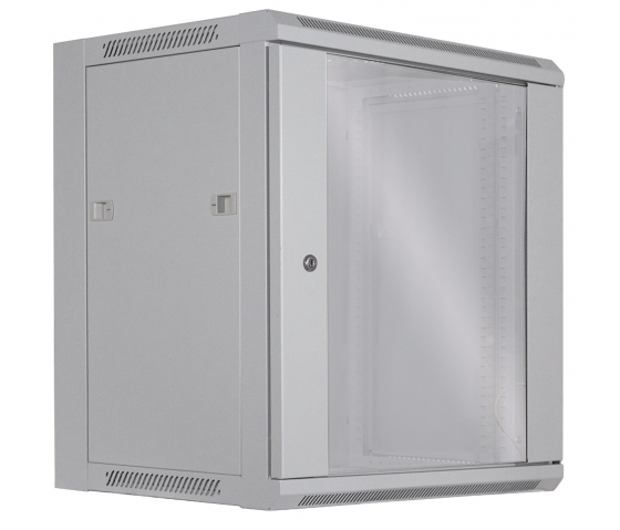 19 inch wall server cabinet MHT116 with glass door - 12U height - 450 mm deep - flatpack - gray