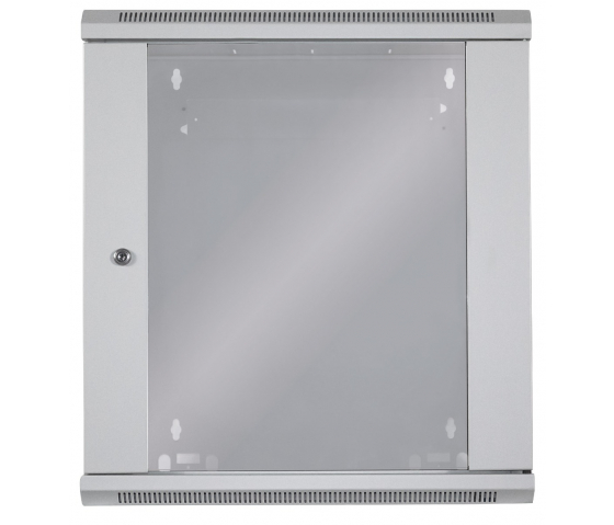 19 inch wall server cabinet MHT116 with glass door - 12U height - 450 mm deep - flatpack - gray