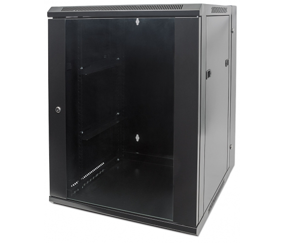 19 inch wall server cabinet MHT145 with glass door - 15U height - double section - 550 mm deep - black