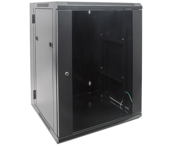 19 inch wall server cabinet MHT145 with glass door - 15U height - double section - 550 mm deep - black