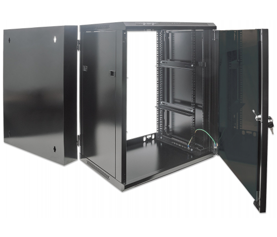 19 inch wall server cabinet MHT145 with glass door - 15U height - double section - 550 mm deep - black