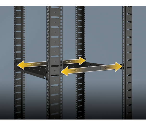 1U verstelbare legplank met instelbare raildiepte voor serverkasten met 1000 mm diepte - zwart