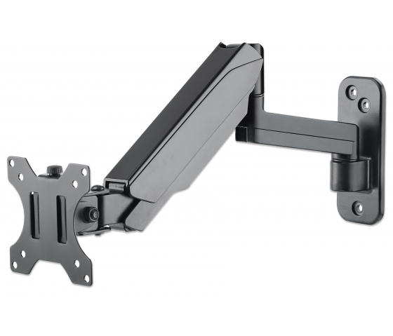 Universal gas spring monitor wall bracket with single arm and hinge for 17 to 32 inch monitors