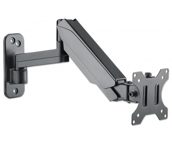 Universal gas spring monitor wall bracket with single arm and hinge for 17 to 32 inch monitors