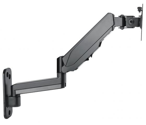 Universal gas spring monitor wall bracket with single arm and hinge for 17 to 32 inch monitors