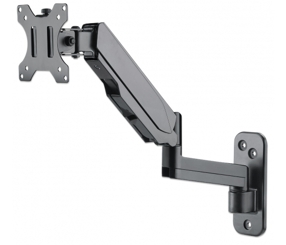 Universal gas spring monitor wall bracket with single arm and hinge for 17 to 32 inch monitors