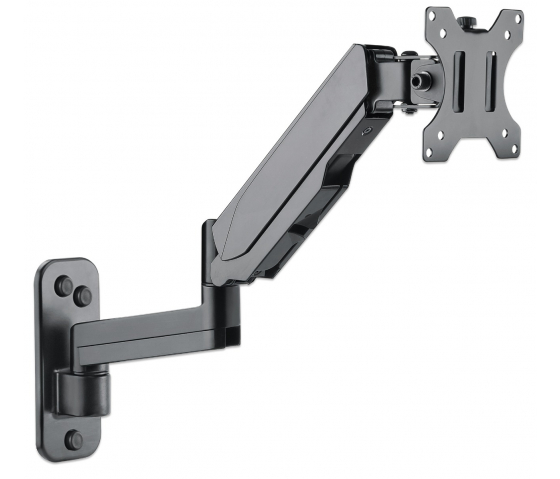 Universal gas spring monitor wall bracket with single arm and hinge for 17 to 32 inch monitors