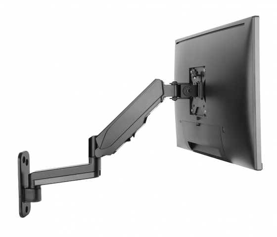 Universal gas spring monitor wall bracket with single arm and hinge for 17 to 32 inch monitors