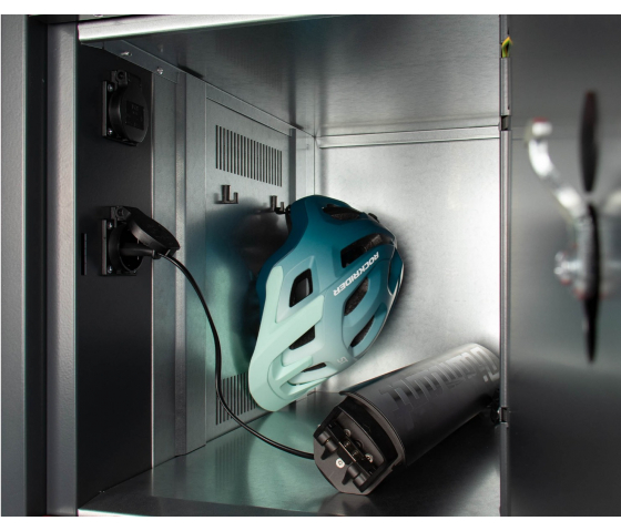 Outdoor E-bike battery charging locker with 12 compartments - key lock