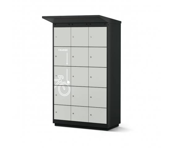 Outdoor E-bike battery charging locker with 12 compartments - key lock