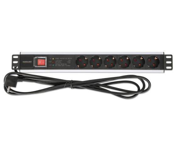 19-inch power strip PDUMHT3 for patch cabinet 1.5 HE with 6 sockets and on/off switch and surge protector