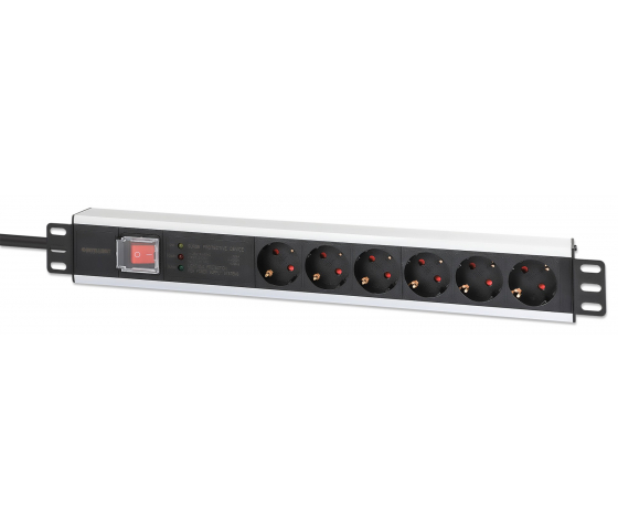 19-inch power strip PDUMHT3 for patch cabinet 1.5 HE with 6 sockets and on/off switch and surge protector