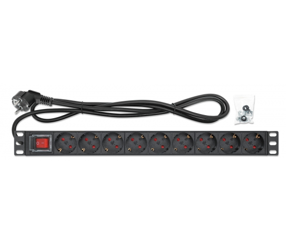 19-inch socket PDUMHT8 for patch cabinet 1 HE with 9 sockets and on/off switch